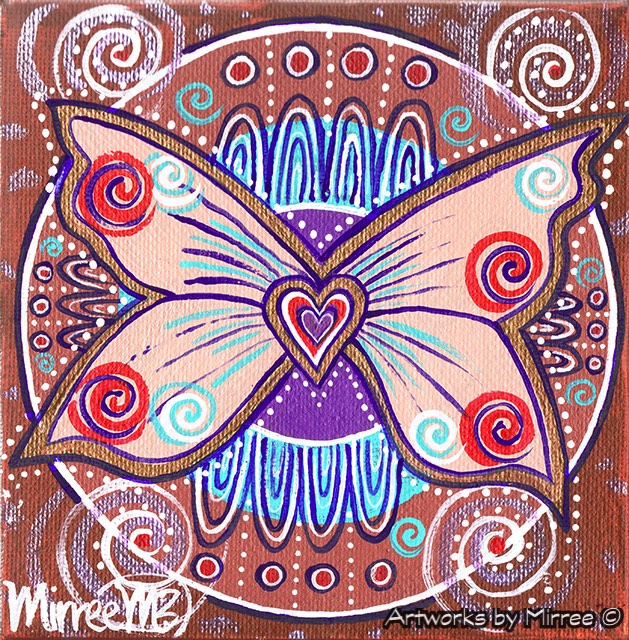 'Ancestral Butterfly with Heart' Original Painting by Mirree Contemporary Dreamtime Animal Dreaming
