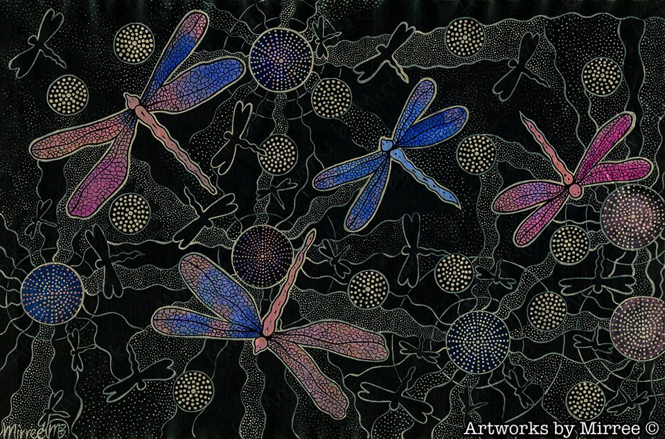 Revised Limited Edition Ancestral Dragonfly Painting Girlcee Print by Mirree Contemporary Aboriginal Art