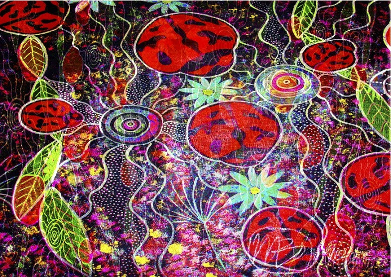 Ancestral Lady Beetle Aboriginal Art Animal Dreaming A6 Greeting Card Single by Mirree