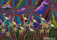 Thumbnail for Original Ancestral Owl Finches Painting A3 Girlcee Print by Mirree Contemporary Aboriginal Art
