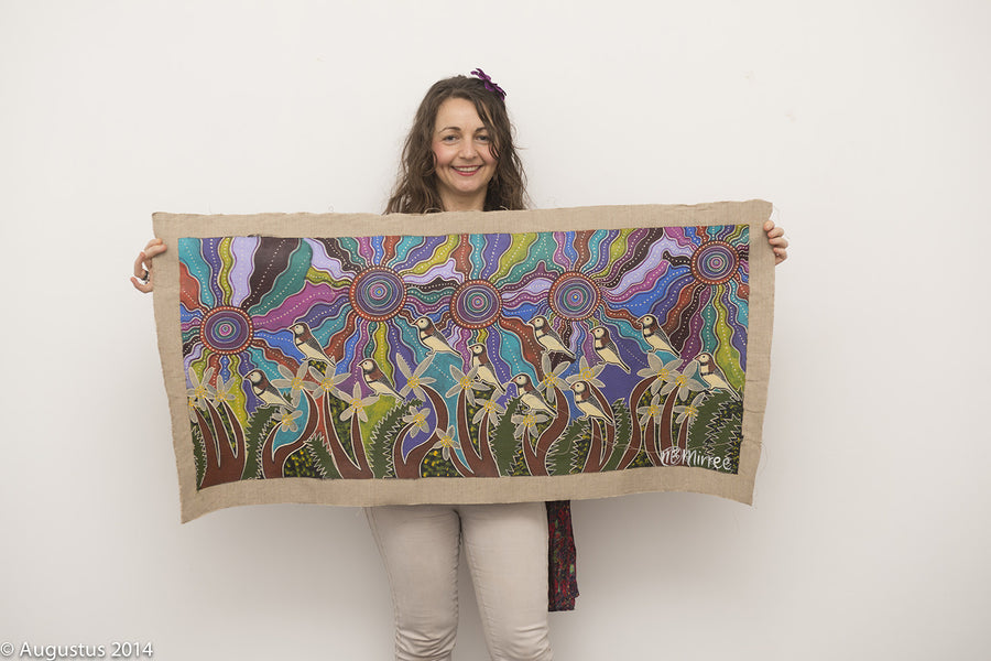 Ancestral OWL FINCHES' ORIGINAL PAINTING by Mirree Contemporary Aboriginal Art