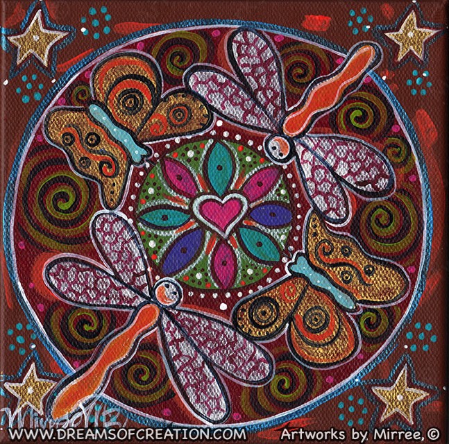 'Dragonfly & Butterfly Renewal' Original Painting by Mirree Contemporary Dreamtime Animal Dreaming