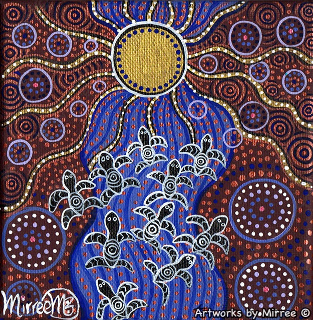 FRESHWATER BABY TURTLES Framed Canvas Print by Mirree Contemporary Aboriginal Art