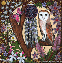 Thumbnail for Barn Owl with Dreamcatcher Dreaming Small Contemporary Aboriginal Art Original Painting by Mirree