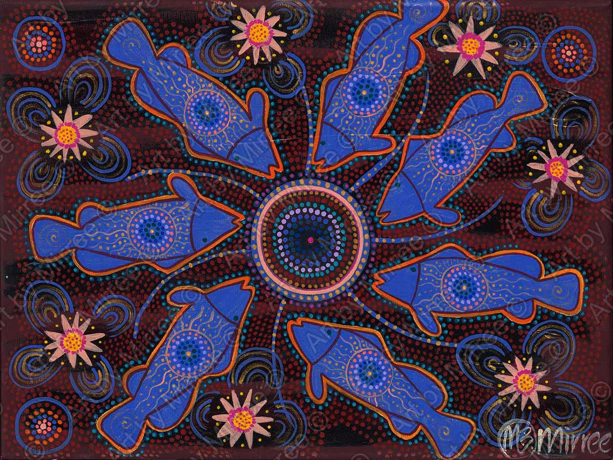 Barramundi Healing Family Circle A3 Girlcee Print by Mirree Contemporary Aboriginal Art