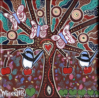 Thumbnail for SACRED FAMILY TREE WITH BLUE WREN AND BUTTERFLY Framed Canvas Print by Mirree Contemporary Aboriginal Art