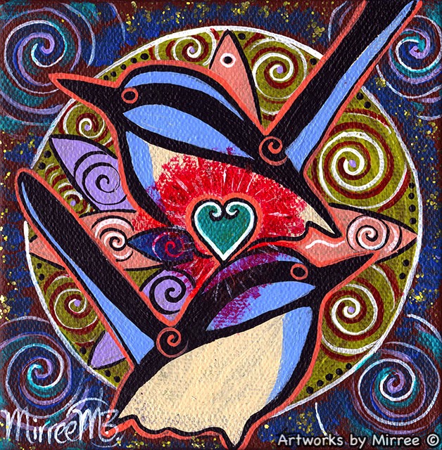'Blue Wren Free as a Bird' Small Original Painting by Mirree Contemporary Dreamtime Animal Dreaming