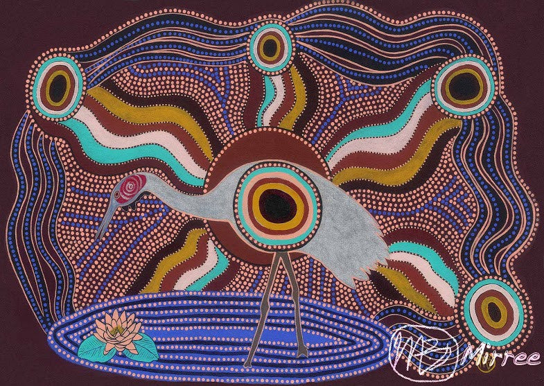 Brolga Aboriginal Art Animal Dreaming A6 Greeting Card Single by Mirree
