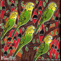 Thumbnail for BUDGERIGARS WITH FLOWER MEDICINE Framed Canvas Print by Mirree Contemporary Aboriginal Art