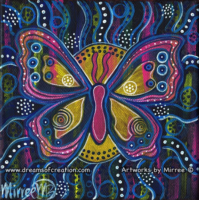 'Blue Butterfly Dreaming by Midnight' Original Painting by Mirree Contemporary Dreamtime Animal Dreaming