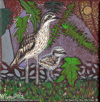 Thumbnail for Bush Stone Curlew with Babies Framed Canvas Print by Mirree Contemporary Aboriginal Art