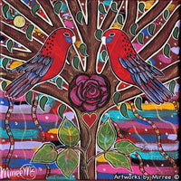 Thumbnail for Crimson Rosella Hearts Blossoming Dreaming Framed Canvas Print by Mirree Contemporary Aboriginal Art