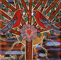 Thumbnail for Crimson Rosella Hearts Opening Dreaming Contemporary Aboriginal Art Original Painting by Mirree
