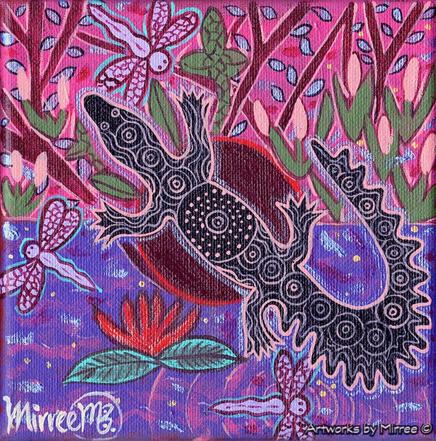 'Crocodile Swamp with Dragonfly' Original Painting by Mirree Contemporary Dreamtime Animal Dreaming