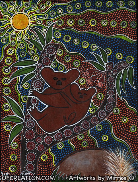Cry Baby Night Time Koala and Baby Painting A3 Girlcee Print by Mirree Contemporary Aboriginal Art