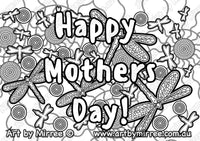 Thumbnail for 'Happy Mothers Day with Dragonfly' Colouring Single PDF Page COLOURING PAGE' by Mirree Contemporary Dreamtime Series
