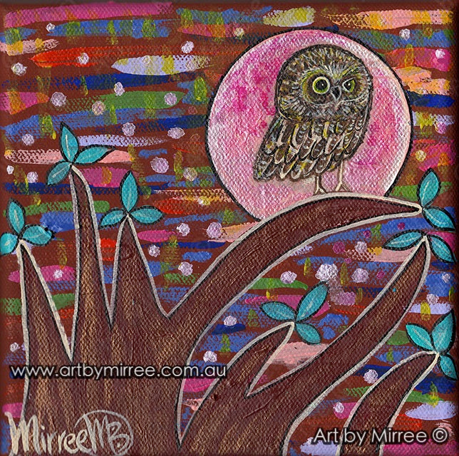 Day Owl #1 Contemporary Aboriginal Art Original Painting by Mirree