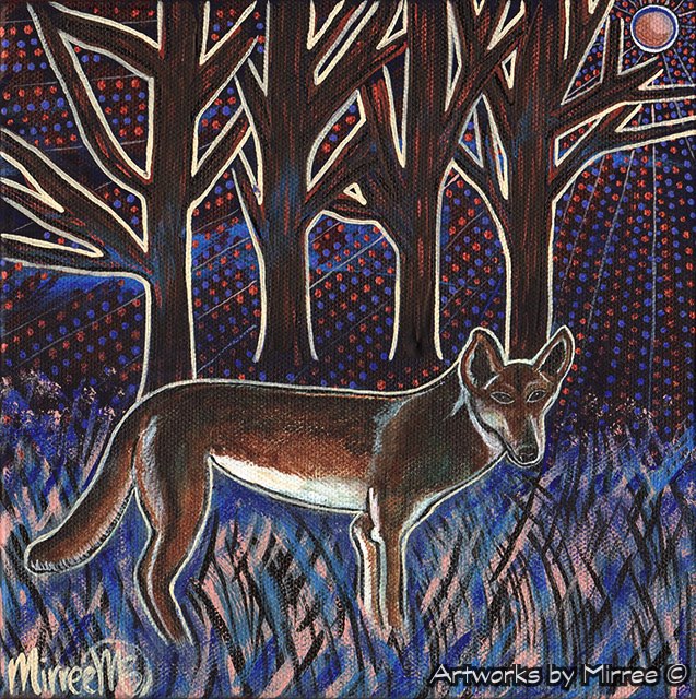 'Midnight Blue Dingo ~ Crossroads Dreaming' Original Painting by Mirree Contemporary Dreamtime Animal Dreaming