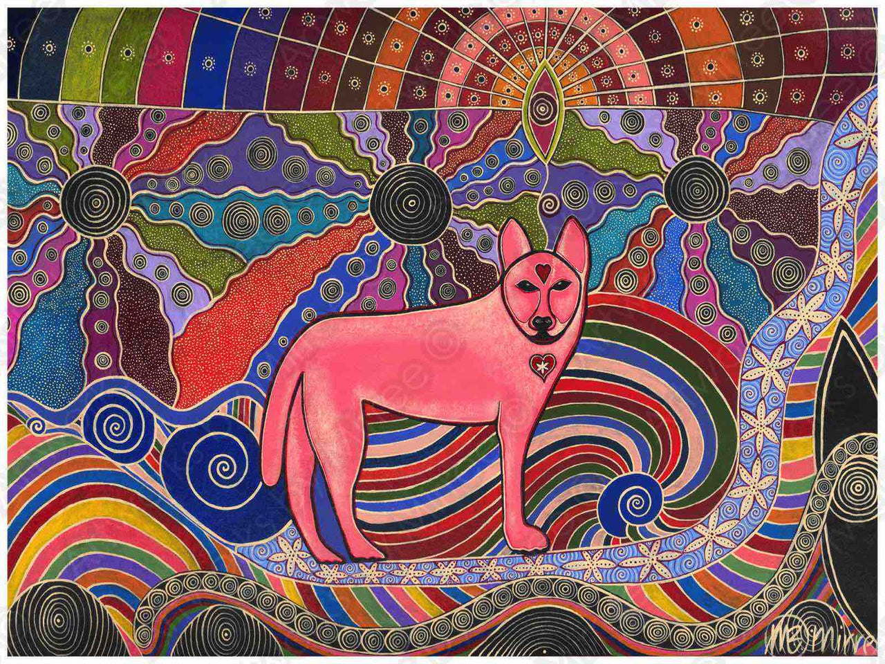 Dreamtime Dingo Crossroads Contemporary Aboriginal Art Print by Mirree