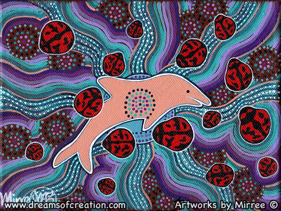 'Lady Beetle with Dolphin Dreaming' A3 Girlcee Print by Mirree Contemporary Aboriginal Art
