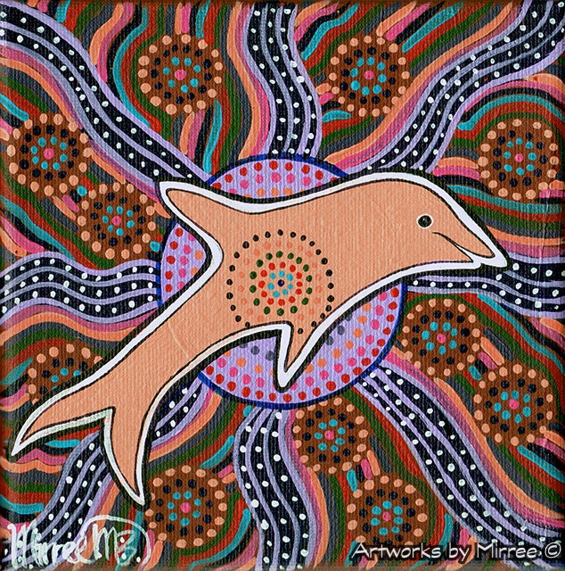 DOLPHIN DREAMING SONLINES Framed Canvas Print by Mirree Contemporary Aboriginal Art