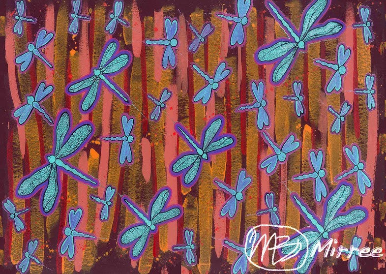 Dragonfly Swamp Aboriginal Art Spirit Dreaming A6 Gift Card Single by Mirree