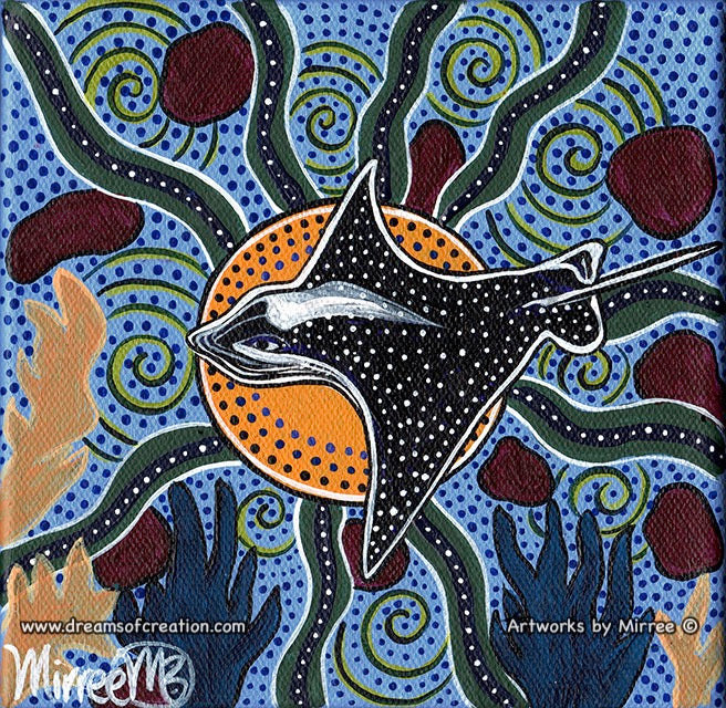 Spotted Eagle Ray Dreaming Framed Canvas Print by Mirree Contemporary Aboriginal Art