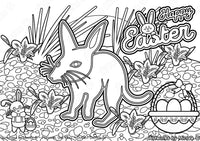 Thumbnail for 'Happy Easter with Bilby & Easter Lilies' Colouring Single PDF Page COLOURING PAGE' by Mirree Contemporary Dreamtime Series