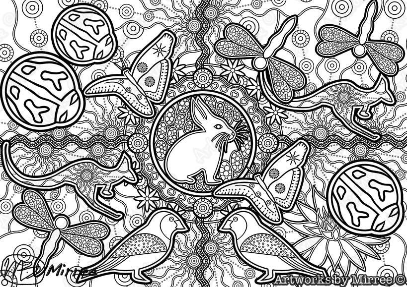 'Magical Easter Bunny & Friends Colouring Single PDF Page COLOURING PAGE' by Mirree Contemporary Dreamtime Series