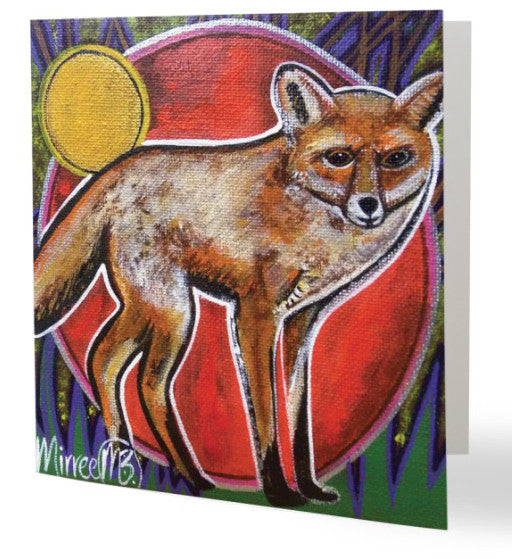 Luxury Fox Aboriginal Art Animal Dreaming Square Greeting Card Single by Mirree
