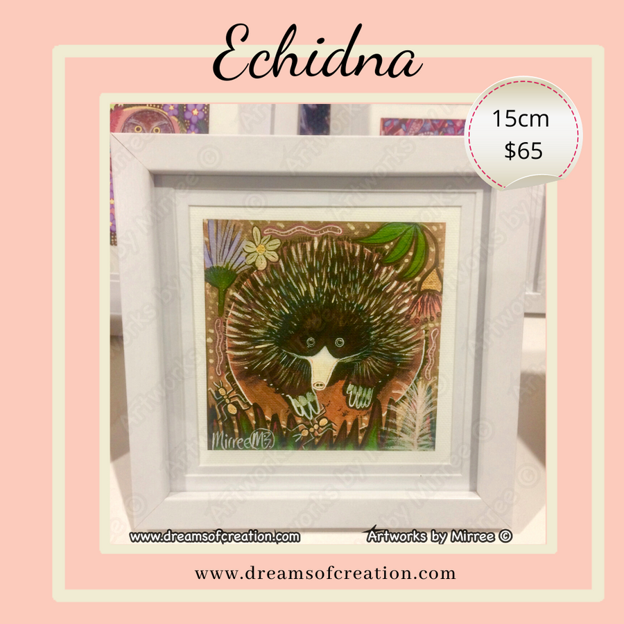 'Echidna' 15cm Framed CANVAS PRINT by Mirree Contemporary Aboriginal Art