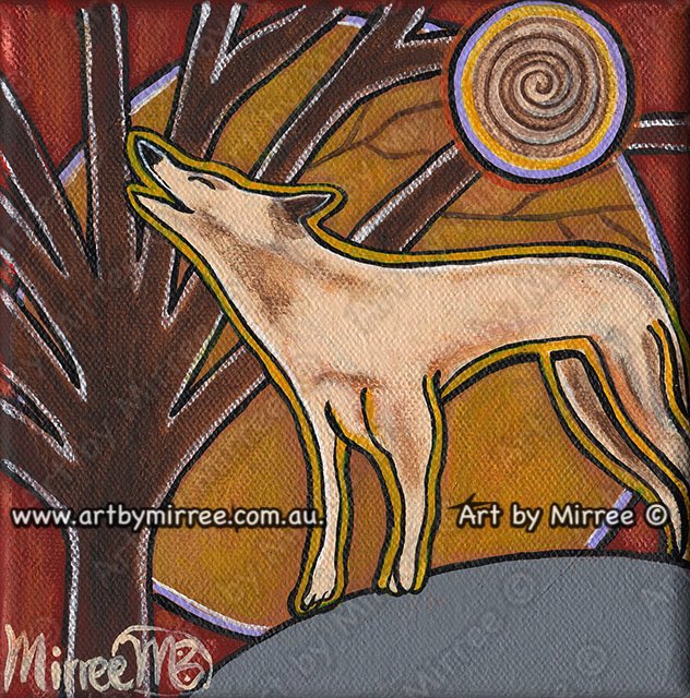 'FULL MOON Dingo' Original Painting by Mirree Contemporary Dreamtime Animal Dreaming