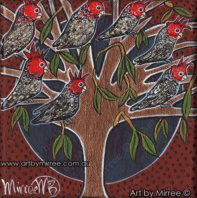 'Australian Gang Gang Cockatoos in Tree' Life Changing Original Painting Series by Mirree Contemporary Dreamtime Animal Dreaming