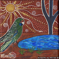 Thumbnail for 'Australian Green Rosella Parrot by Waterhole' Original Painting Series by Mirree Contemporary Dreamtime Animal Dreaming