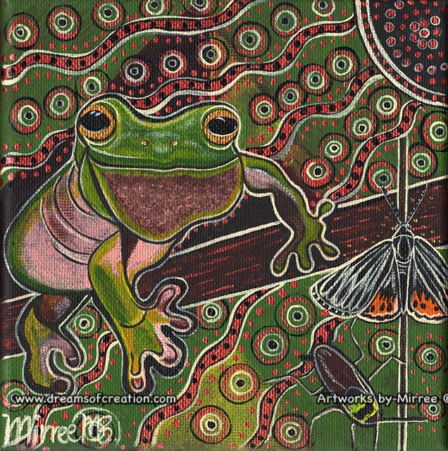 Australian Green Tree Frog Framed Canvas Print by Mirree Contemporary Aboriginal Art