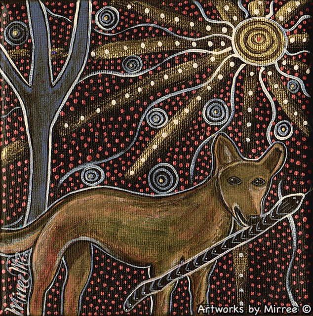 THE DINGO HUNTERS MOON Framed Canvas Print by Mirree Contemporary Aboriginal Art