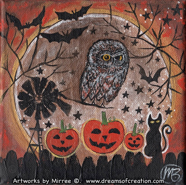AUSTRALIAN HALLOWEEN NIGHT OWL Framed Canvas Print by Mirree Contemporary Aboriginal Art