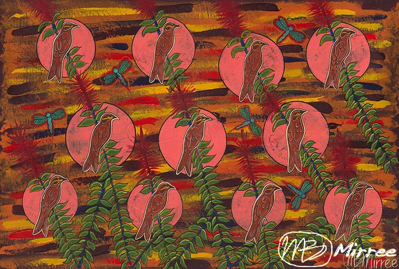 Yellow Faced Honeyeater Aboriginal Art A6 Story PostCard Single by Mirree