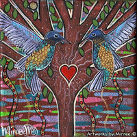 Thumbnail for Fiery-Throated Hummingbird Dreaming Small Contemporary Aboriginal Art Original Painting by Mirree