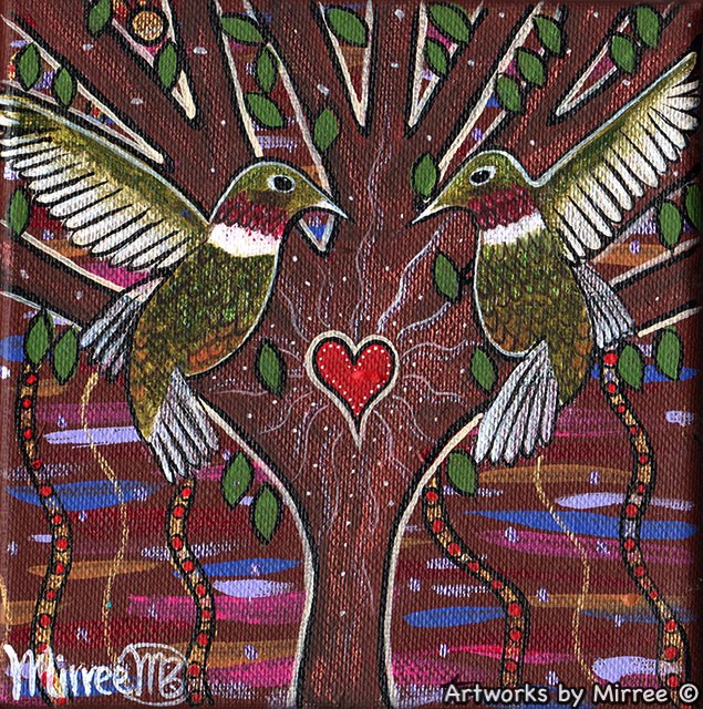 Volcano Hummingbird Dreaming Small Contemporary Aboriginal Art Original Painting by Mirree