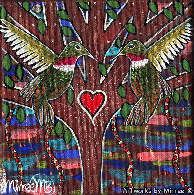 Volcano Hummingbird Dreaming Small Contemporary Aboriginal Art Original Painting by Mirree