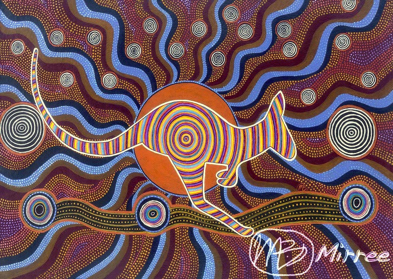 Kangaroo Aboriginal Art Animal Dreaming A6 Gift Card Single by Mirree
