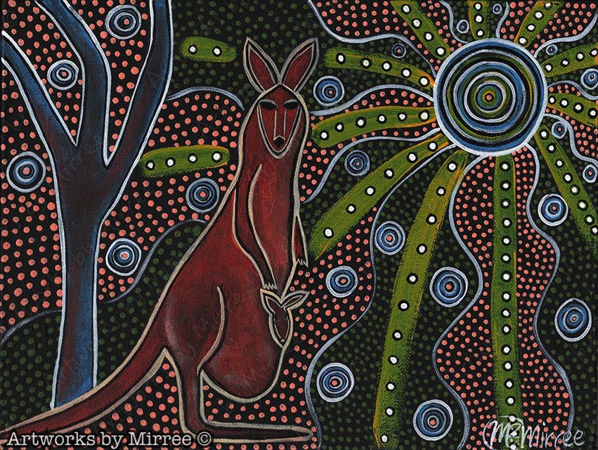 'Kangaroo & Baby Rectangle' Original Painting by Mirree Contemporary Dreamtime Animal Dreaming