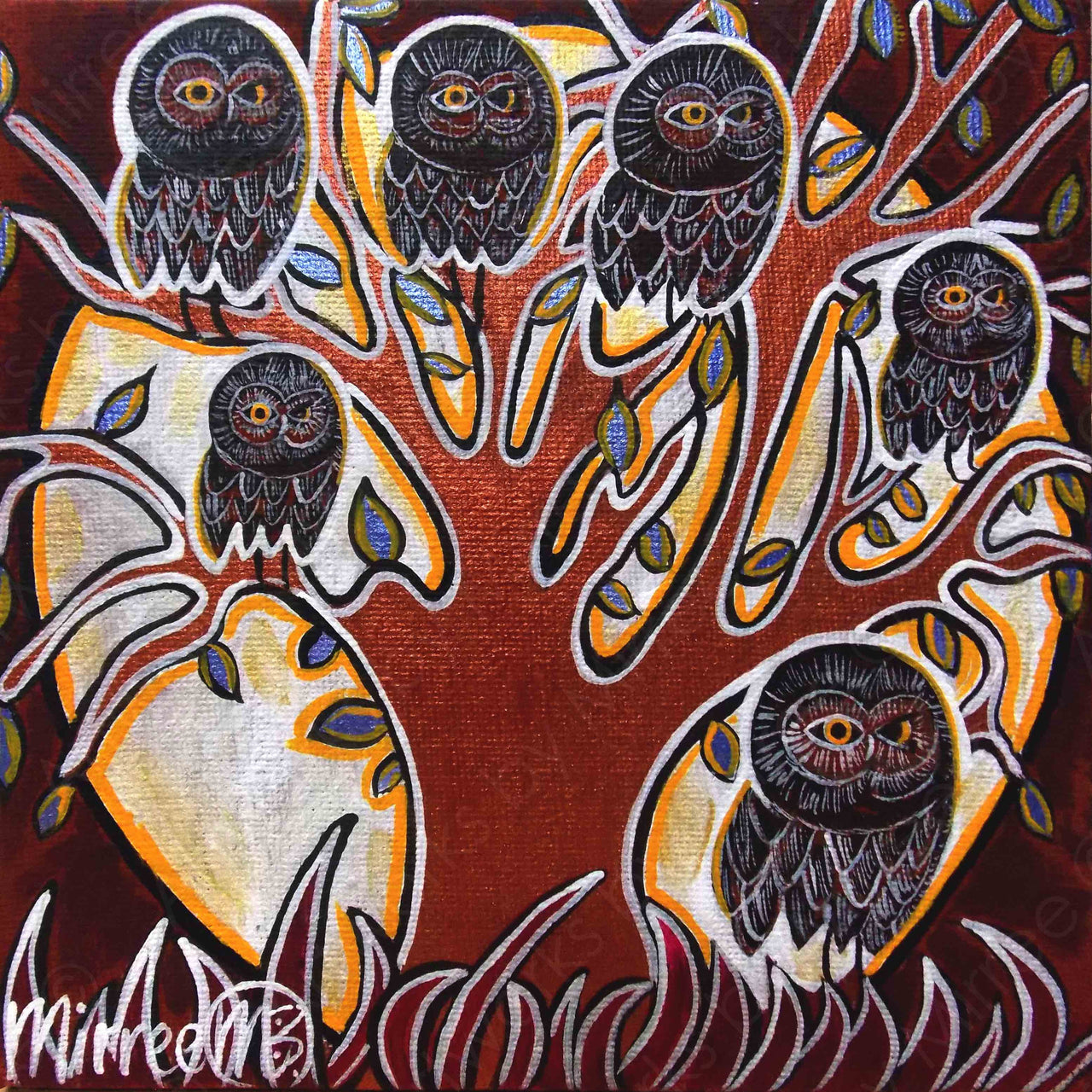 Owls Life Changes Contemporary Aboriginal Art Original Painting by Mirree