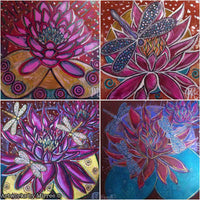Thumbnail for 'Pink Lotus w Dragonfly' Original Painting by Mirree Contemporary Dreamtime Animal Dreaming