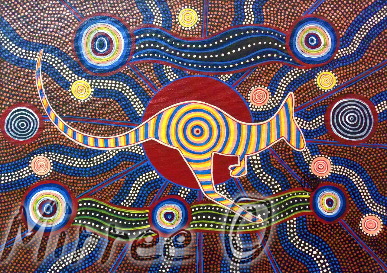 Movement of the Red Kangaroo Contempoary Aboriginal Art Giclee Print by Mirree