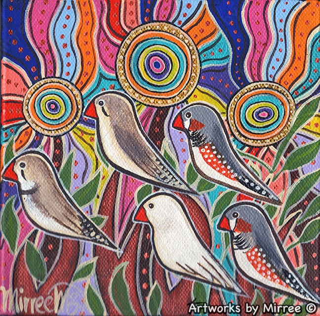 'Ancestral Zebra Finch Guiding your Dreams' Original Painting by Mirree Contemporary Dreamtime Animal Dreaming