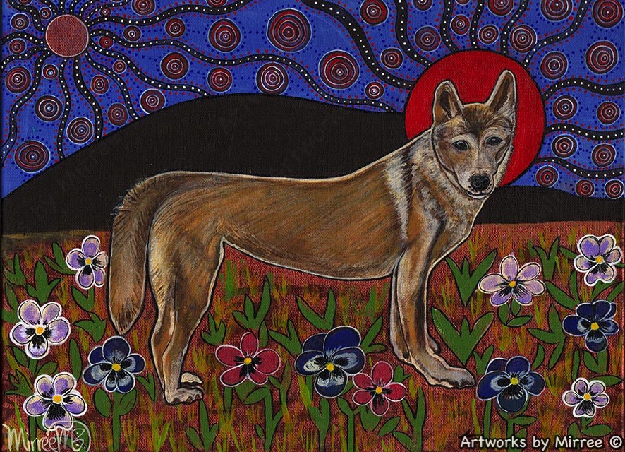 'Dingo in the Garden' A3 Girlcee Print by Mirree Contemporary Aboriginal Art