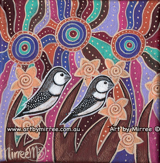 'Ancestral OWL FINCHES' ORIGINAL PAINTING by Mirree Contemporary Aboriginal Art