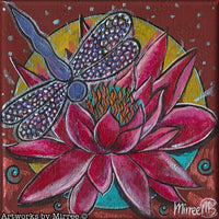 Thumbnail for 'Pink Lotus w Dragonfly' Original Painting by Mirree Contemporary Dreamtime Animal Dreaming